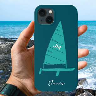 Case-Mate iPhone Case Monogramme personnalisé Nom Voilier Course Turquoi