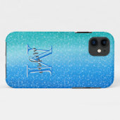 Coques Case-Mate iPhone Monogramme personnalisé Ombre bleu étincelle (Dos (Horizontal))