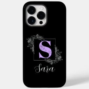 Coque Pour Pour iPhone 14 Pro Max Monogramme personnalisé papillon floral violet - L