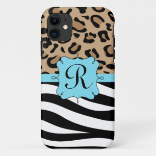 Coques Pour iPhone Monogramme personnalisé par copie de léopard et