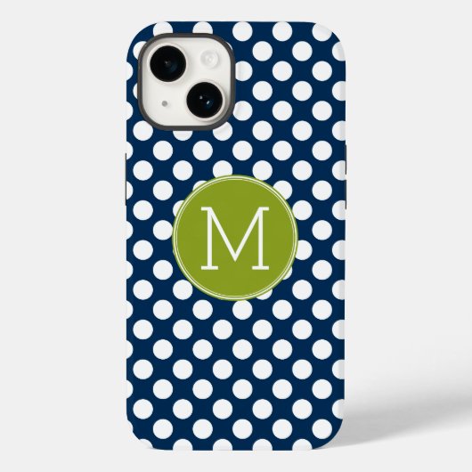 Coques Case-Mate iPhone Monogramme personnalisé Pois bleu marine et vert c (Verso)