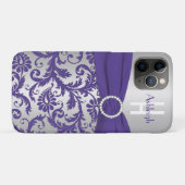 Coques Case-Mate iPhone Monogramme personnalisé Purple et Argent Damas (Dos (Horizontal))