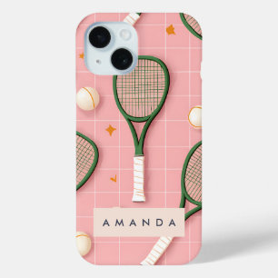 Coque Pour iPhone 15 Monogramme Personnalisé Retro Tennis Racket Motif
