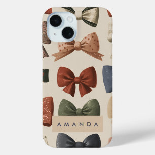 Coque Pour iPhone 15 Monogramme Personnalisé Retro Vintage Bow Motif