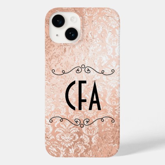 Coques Case-Mate iPhone Monogramme personnalisé Rose Gold Damask (Verso)
