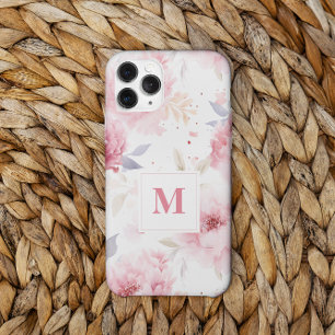 Coque Pour Pour iPhone 14 Pro Max Monogramme personnalisé rose Peonies