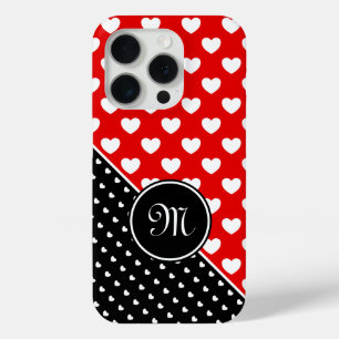 Coque iPhone 15 Pro Monogramme Personnalisé Rouge, Noir Et Blanc Él