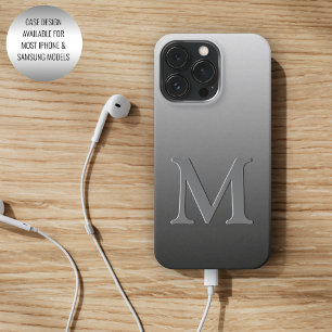 Coque iPhone 15 Pro Monogramme Personnalisé Sur Ombre Gris Gris Noir G