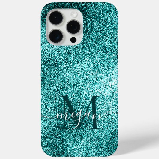 Coques Case-Mate iPhone Monogramme personnalisé Turquoise Parties scintill (Verso)