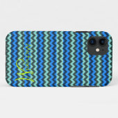 Coques Case-Mate iPhone Monogramme personnalisé Vert Bleu Chevron Zigzag (Dos (Horizontal))