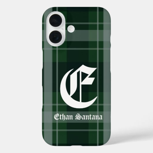 Coques Case-Mate iPhone Monogramme personnalisé vert foncé Plaid (Verso)