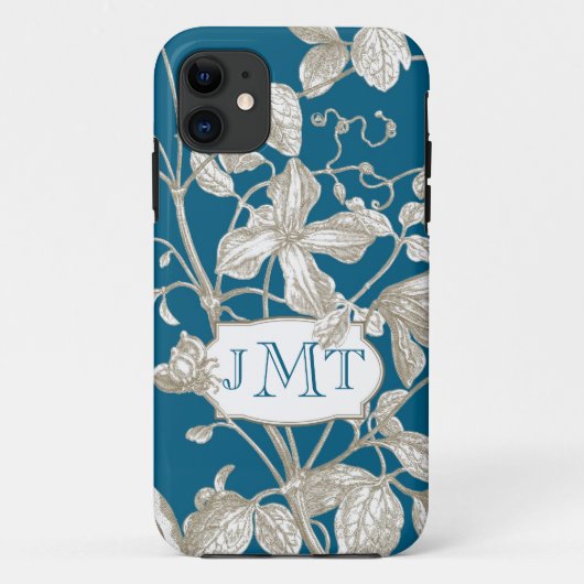 Coques Case-Mate iPhone Monogramme personnalisé, vigne fleurissante (Dos)