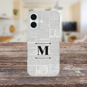 Coques iPhone 16 Monogramme personnalisé vintage Newsprint