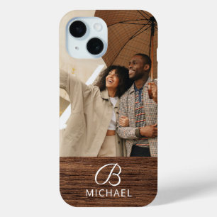 Coque Pour iPhone 15 Monogramme Photo Bois Bois Bois Bois Bois Nom pers