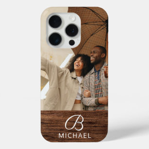 Coque iPhone 15 Pro Monogramme Photo Bois Bois Bois Bois Bois Nom pers