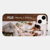 Coques Case-Mate iPhone Monogramme Photo Couple Wood Nom personnalisé (Verso (horizontal))
