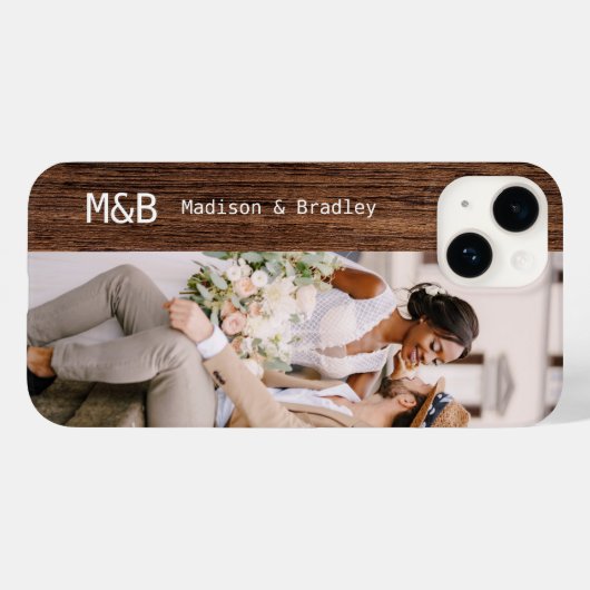 Coques Case-Mate iPhone Monogramme Photo Couple Wood Nom personnalisé (Verso (horizontal))
