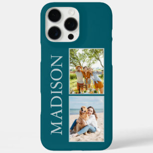 Coques iPhone 16 Pro Max Monogramme photo Turquoise minimaliste moderne