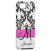Coques Case-Mate iPhone Monogramme Pink Black White Swirls Damask (Dos/Droit)