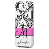 Coques Case-Mate iPhone Monogramme Pink Black White Swirls Damask (Dos gauche)