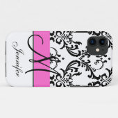 Coques Case-Mate iPhone Monogramme Pink Black White Swirls Damask (Dos (Horizontal))