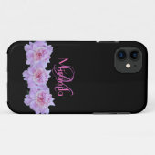 Coques Case-Mate iPhone Monogramme Pink Purple Peonies Chic Retro Typograp (Dos (Horizontal))