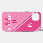 Coques Case-Mate iPhone Monogramme Pink Ribbon Cancer du sein Survivant (Verso (horizontal))