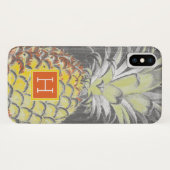 Coques Case-Mate iPhone Monogramme | Pinneappa jaune tropical sur gris (Dos (Horizontal))