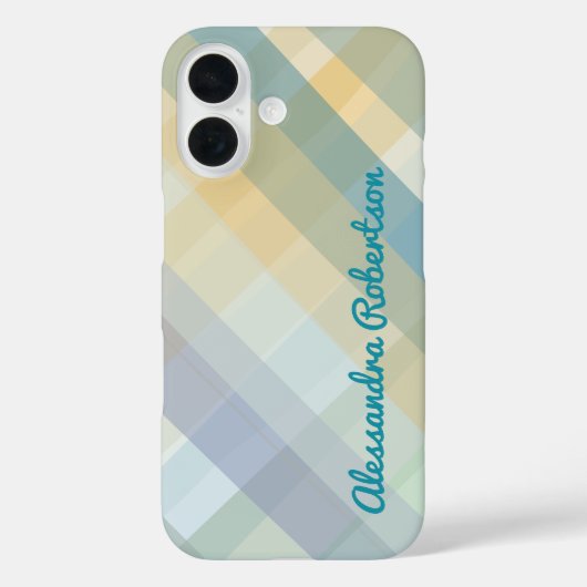 Coques Case-Mate iPhone Monogramme Plaid Pastel Bleu Turquoise Jaune Vert (Verso)