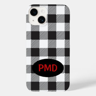 Coque Pour iPhone 14 Monogramme plaqué de Buffle noir blanc personnalis