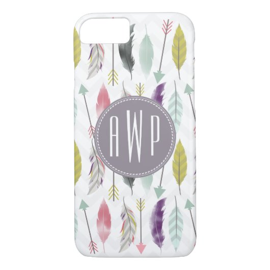 Coques Case-Mate iPhone Monogramme Plumes et flèches (Dos)