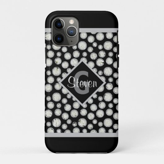 Coques Case-Mate iPhone Monogramme Pois noir et gris (Dos)