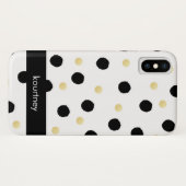 Coques Case-Mate iPhone Monogramme Pois noir et or (Dos (Horizontal))