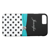 Coques Case-Mate iPhone Monogramme Polka Dot Turquoise (Dos (Horizontal))