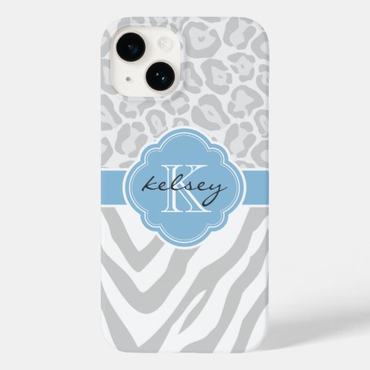 Coques Case-Mate iPhone Monogramme Poster de animal gris et bleu ciel (Verso)