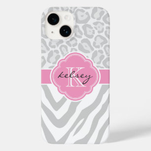 Coques Pour iPhone Monogramme Poster de animal gris et rose
