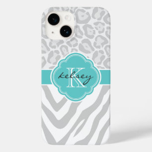 Coques Pour iPhone Monogramme Poster de animal gris et turquoise