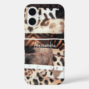 Coques iPhone 16 Monogramme poster de animal léopard crème beige br