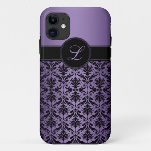 Coques Case-Mate iPhone monogramme pourpre et noir d'iPhone5 de damassé (Dos)