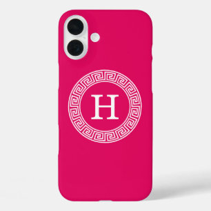 Coques iPhone 16 Plus Monogramme principal grec blanc d'initiale de