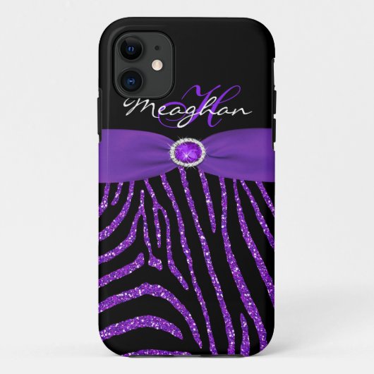 Coques Case-Mate iPhone Monogramme Purple, Parties scintillant noire Zebra (Dos)