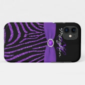 Coques Case-Mate iPhone Monogramme Purple, Parties scintillant noire Zebra (Dos (Horizontal))