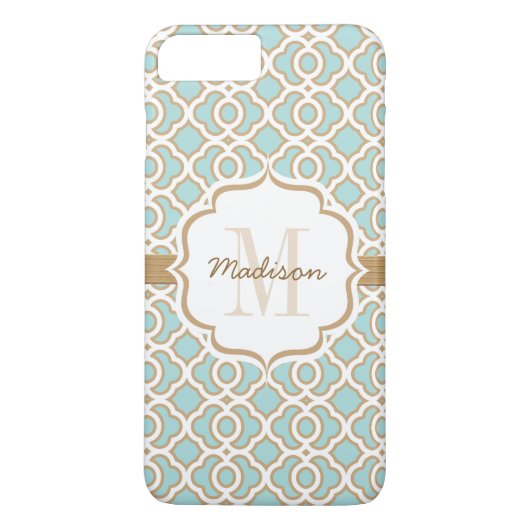 Coques Case-Mate iPhone Monogramme Quatrefol Bleu et Or (Dos)