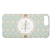 Coques Case-Mate iPhone Monogramme Quatrefol Bleu et Or (Dos (Horizontal))