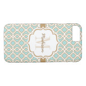 Coques Case-Mate iPhone Monogramme Quatrefol Bleu et Or (Dos (Horizontal))