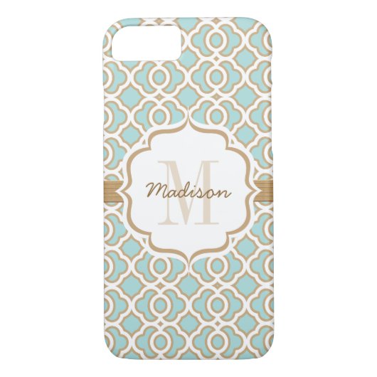 Coques Case-Mate iPhone Monogramme Quatrefol Bleu et Or (Dos)