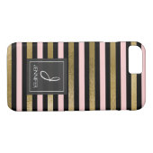 Coques Case-Mate iPhone Monogramme rayé à huile rose, noire et or (Dos (Horizontal))