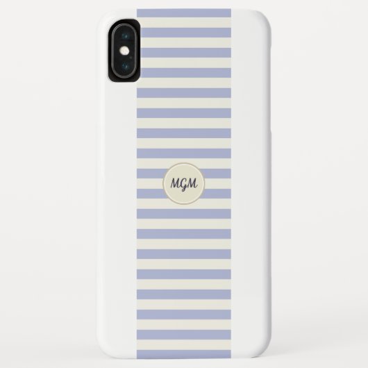 Coques Case-Mate iPhone Monogramme rayé bleu et crème moderne Pervenche (Dos)