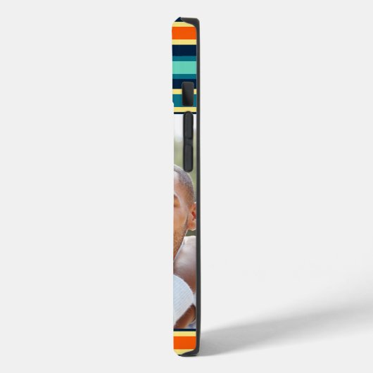 Coques Case-Mate iPhone Monogramme rayé bleu rétro - Photo personnalisée (Verso / Gauche)