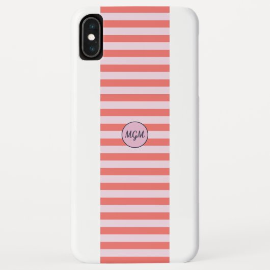 Coques Case-Mate iPhone Monogramme rayé corail rouge et rose moderne (Dos)